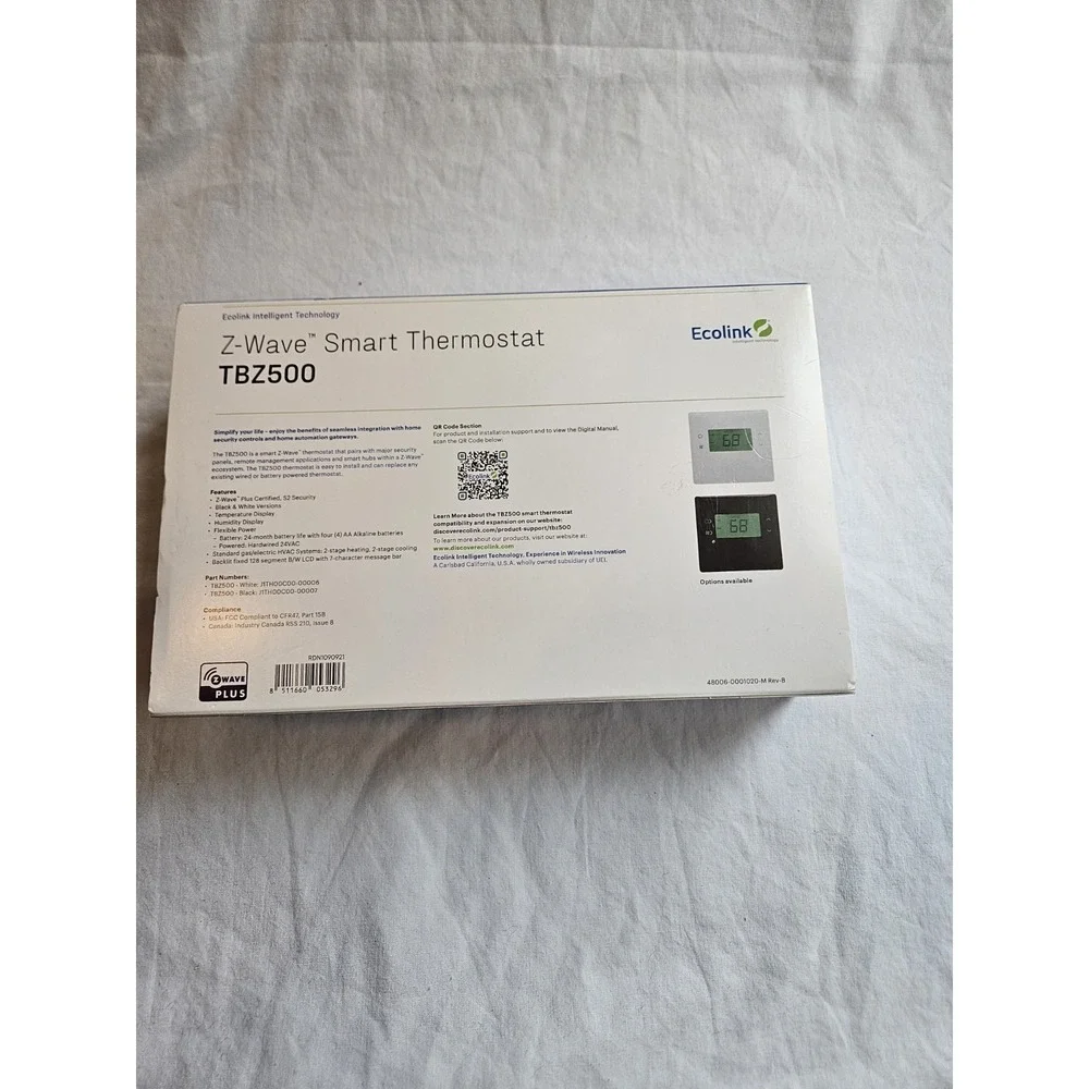 Ecolink Z-Wave Smart Thermostat TBZ500 Digital Display Programmable Wall-Mounted